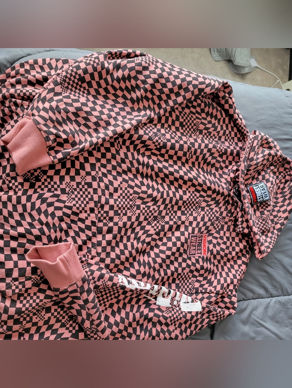 Vision Street Wear Pink & Black Checkered Hoodie